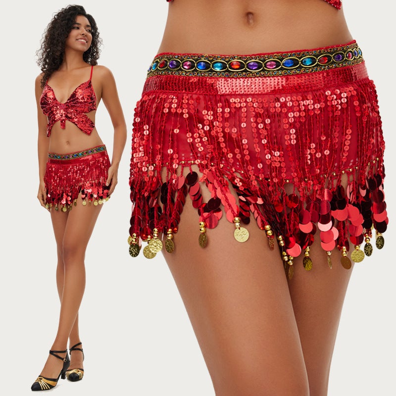 Belly Dance Waist Chain Tassel Dance Hip Scarf Indian Dance Gong Pure Color Practice Waist Scarf Ethnic Style Belt - Image 3